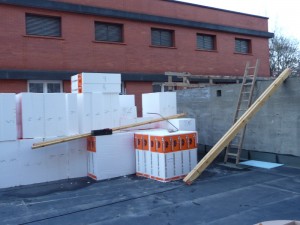 Flachdach Baustelle, Aufbauten, Sensoren