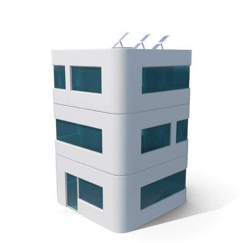 Modernes Hochhaus mit Solaranlage und Sensoren